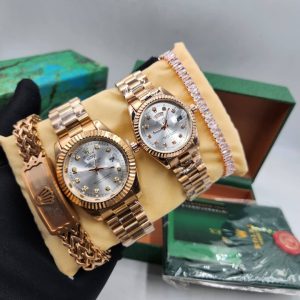 Rolex  Top Trending & Super Dazling Exotic Couples Classic Wrist Watch + Classic Bracelets