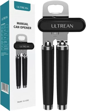 Commercial Can Opener, UHIYEE Hand Crank Can Opener Manual Heavy Duty with Comfortable Extra-long Handles, Oversized Knob, Large Handheld Can Opener Easy for Big Cans, Black