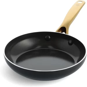 Blue Diamond Gold 10" Frying Pan Skillet, Ceramic Nonstick, PFAS Free, PFOA Free, Induction Suitable, Dishwasher Safe, Gold Handle, Black