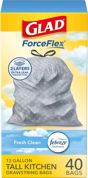 Tall Kitchen 5-Day OdorShield Trash Bags With Febreze® Freshness, 13 Gallons, Fresh Clean Scent, White, Pack Of 80 Trash Bags